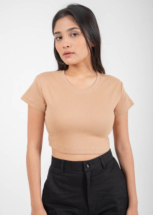 Desi Minimals - Beige - Sculpt Crop Top