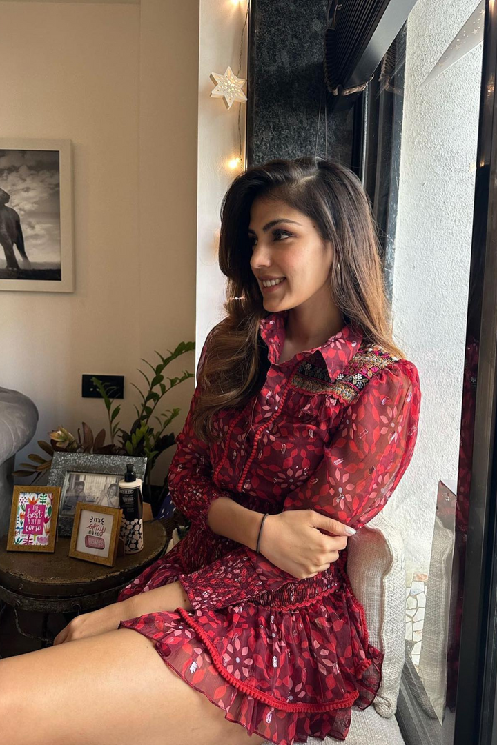 Label Reyya - Dark Red Smocked Shirt Dress