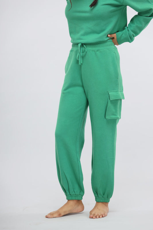 NeceSera - Green Bee Terry Jogger Pants with Patch Pocket