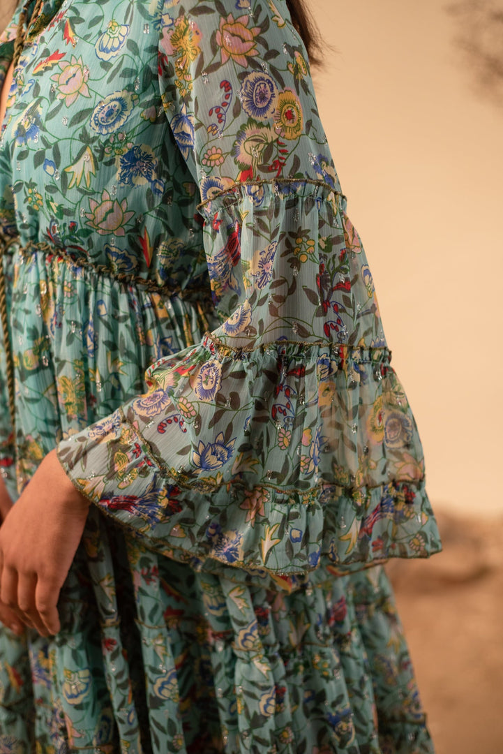 Label Reyya - Green Floral Printed Dress