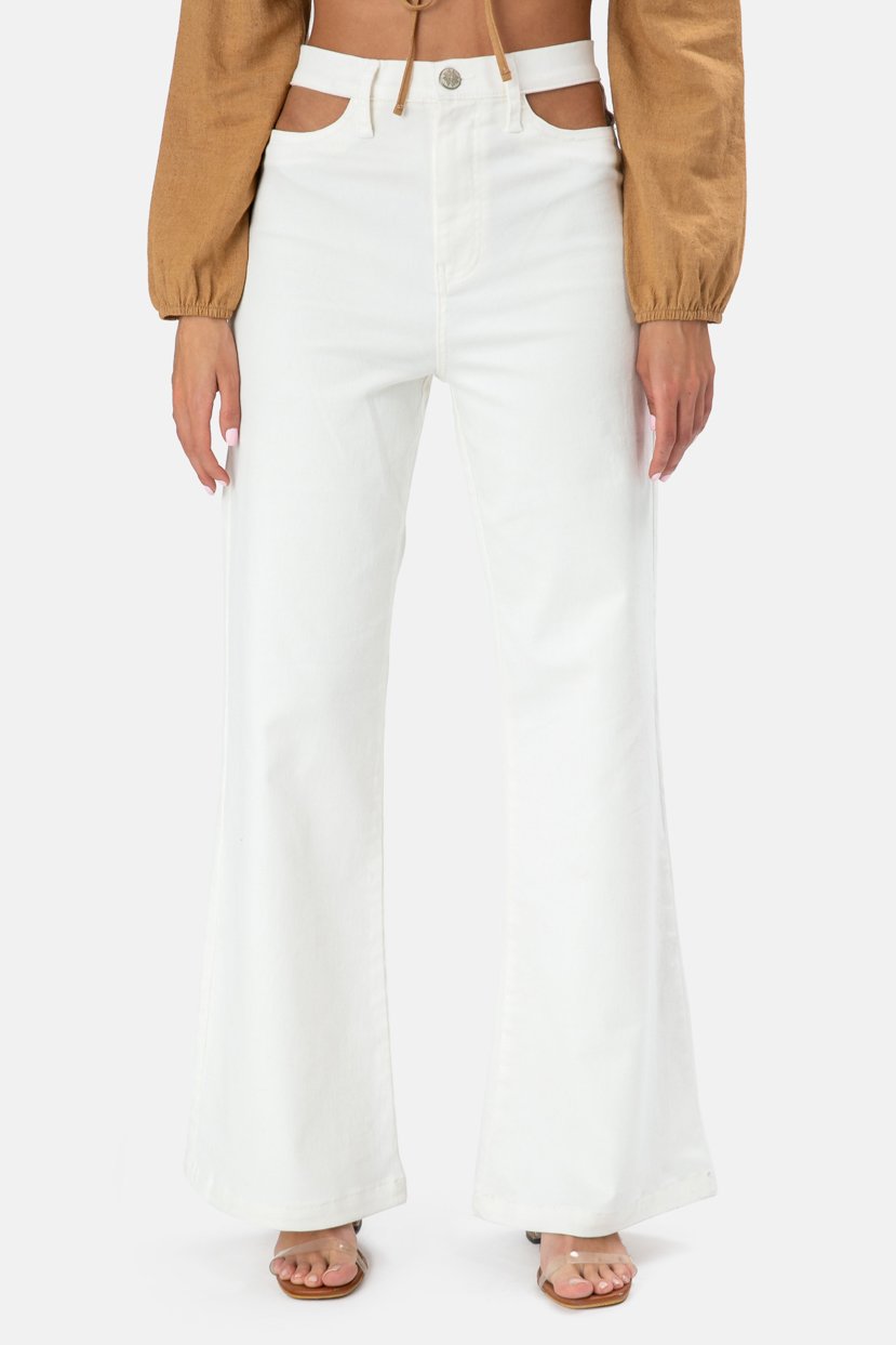 OFF DUTY INDIA - White Waist Cut Out Flare Jeans