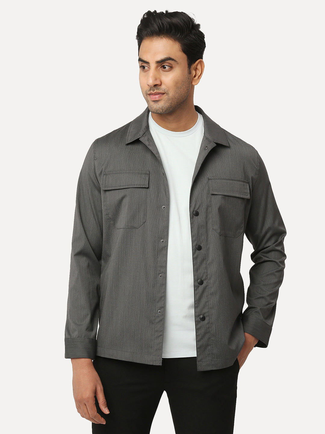 One Mile - Soft Touch Black Linear Shacket - For Men