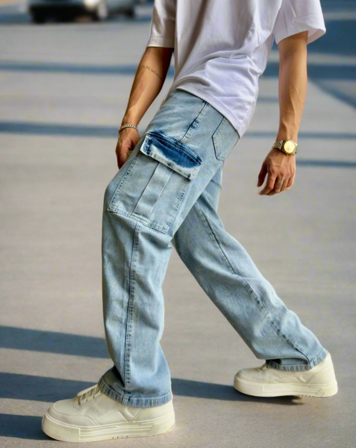 OFF DUTY INDIA - Blue Stone Faded Wash Cargo Jeans