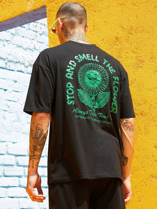 Campus Sutra - Oversized Black Smell The Flower Co-Ord Set