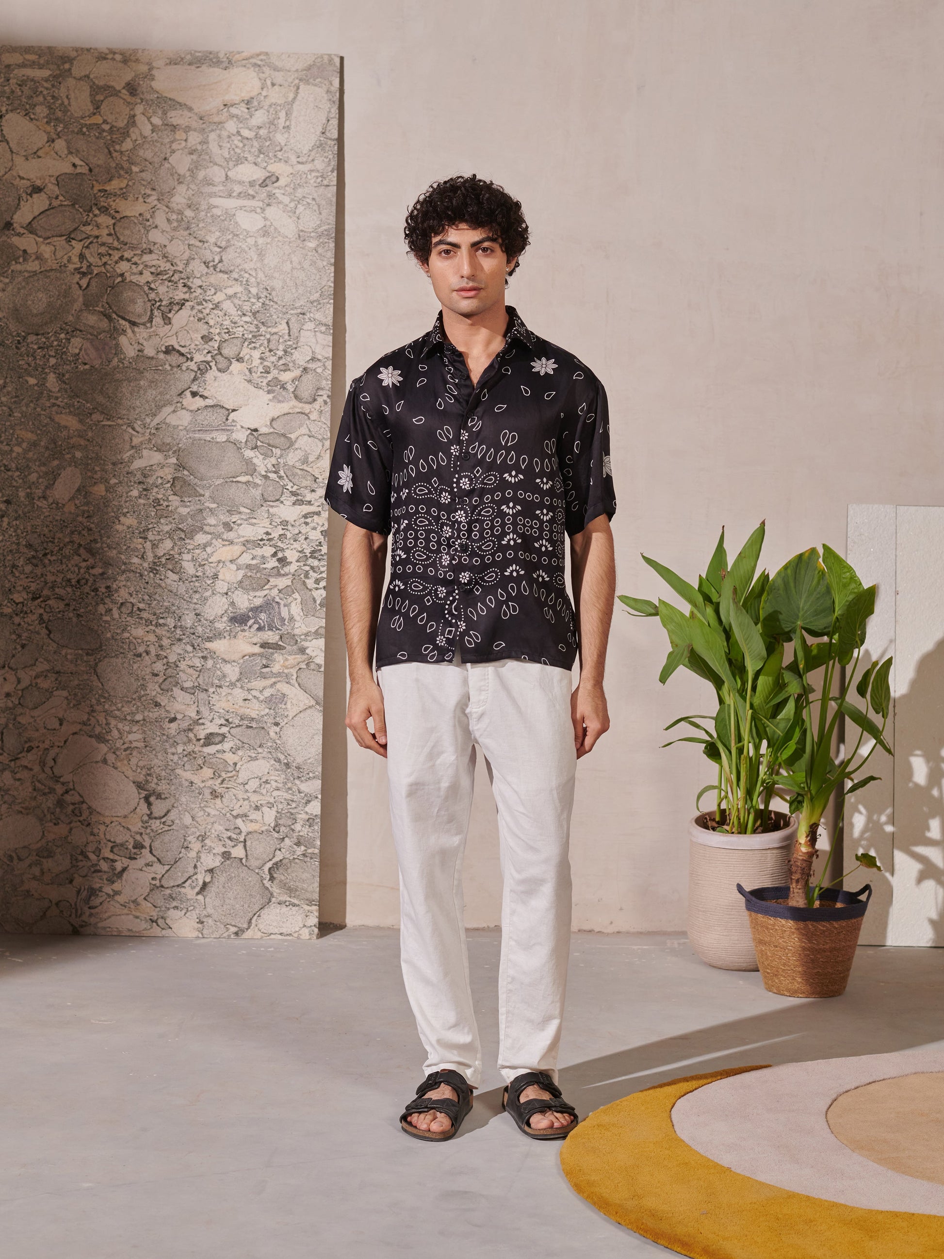 QB Men - Black Bandana Drop Shoulder Shirt