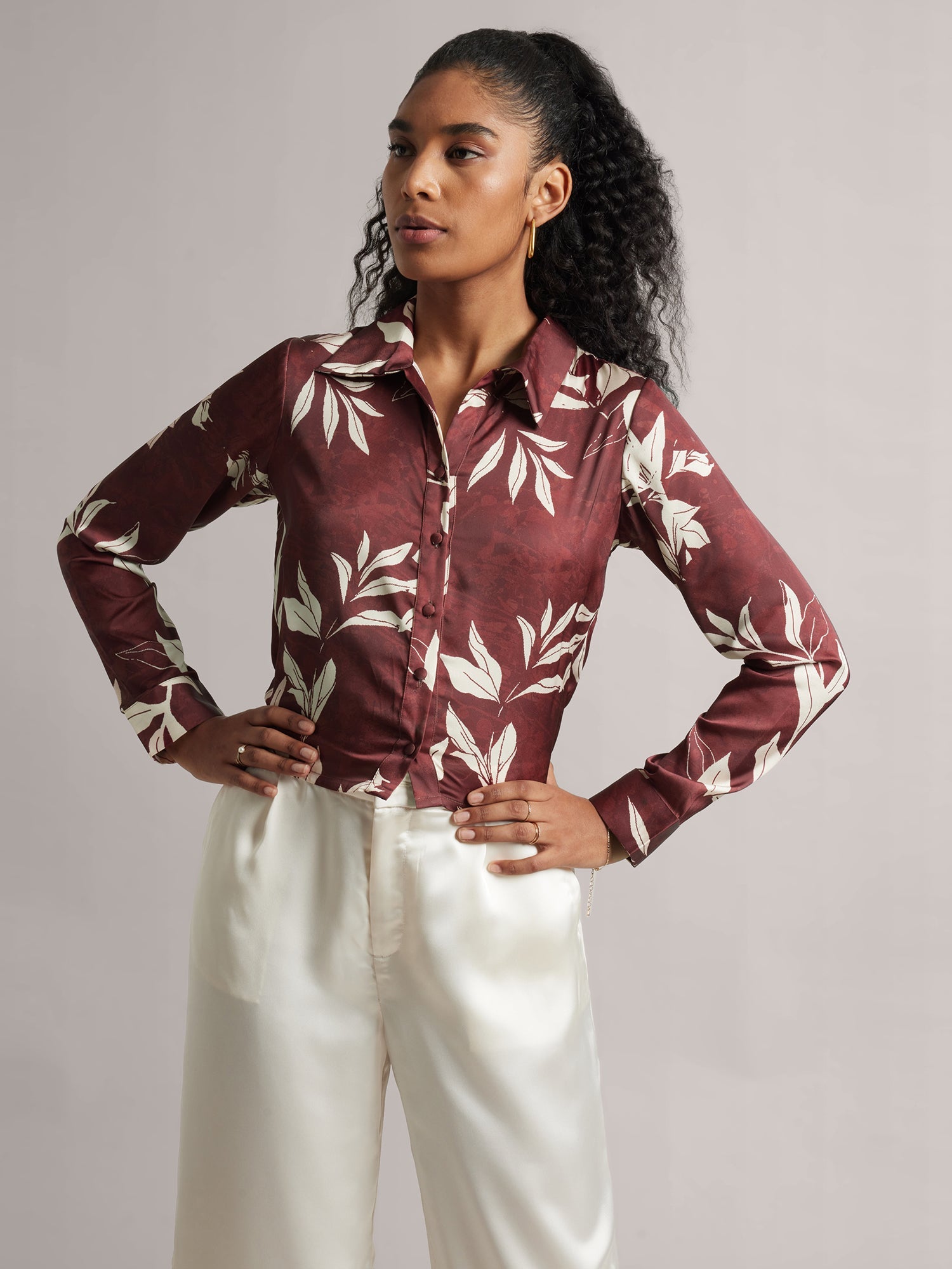 Zaccai - Chocolate Brown Check Button Down Crop Shirt