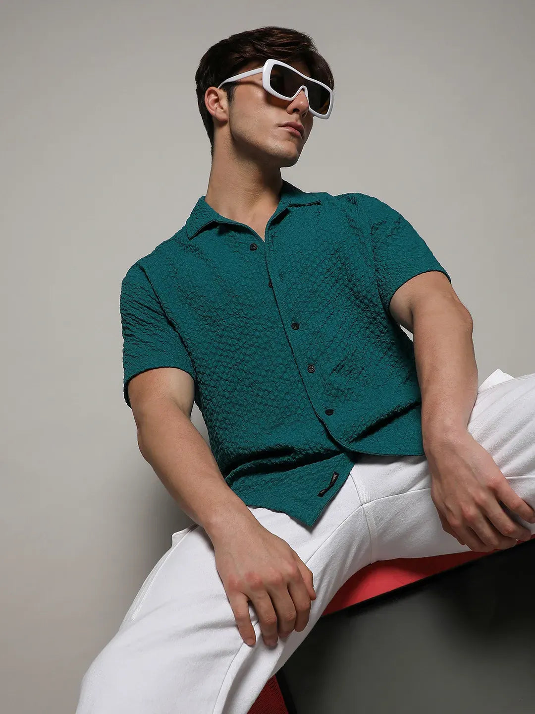 Campus Sutra - Self-Design Creased Striped Shirt