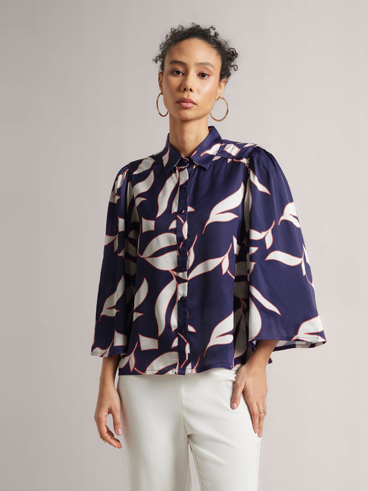 Zaccai - Purple Floral Bell-Sleeved Shirt