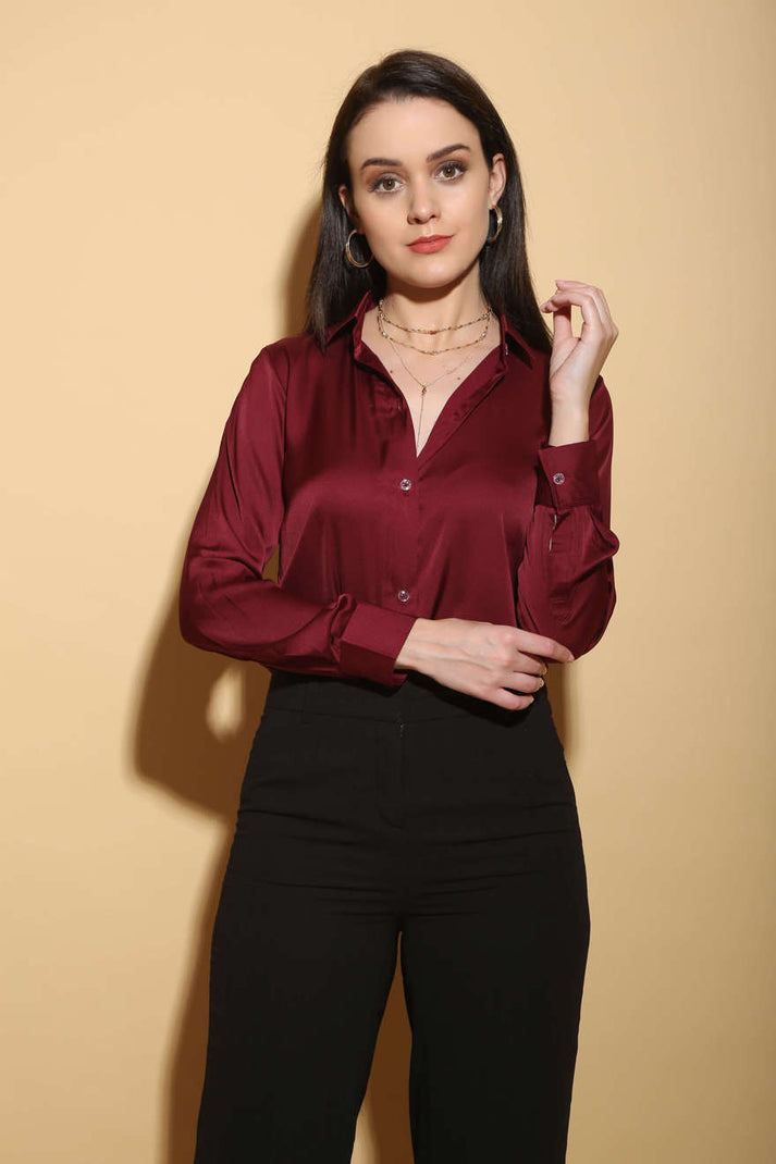 Torqadorn - Wine Satin Formal Shirt