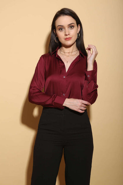 Torqadorn - Wine Satin Formal Shirt