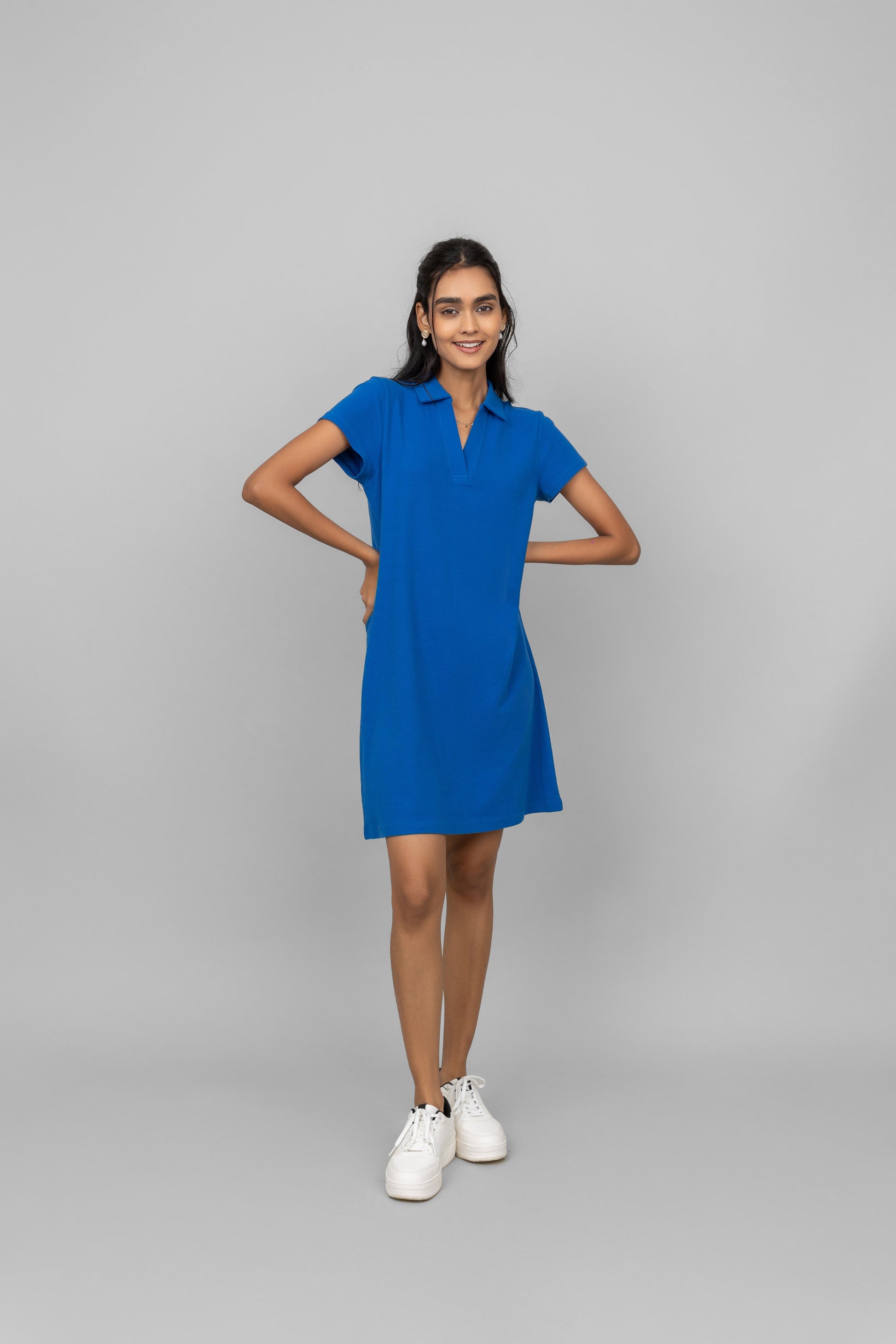 NeceSera - Blue Mini Waffle Short Polo Dress