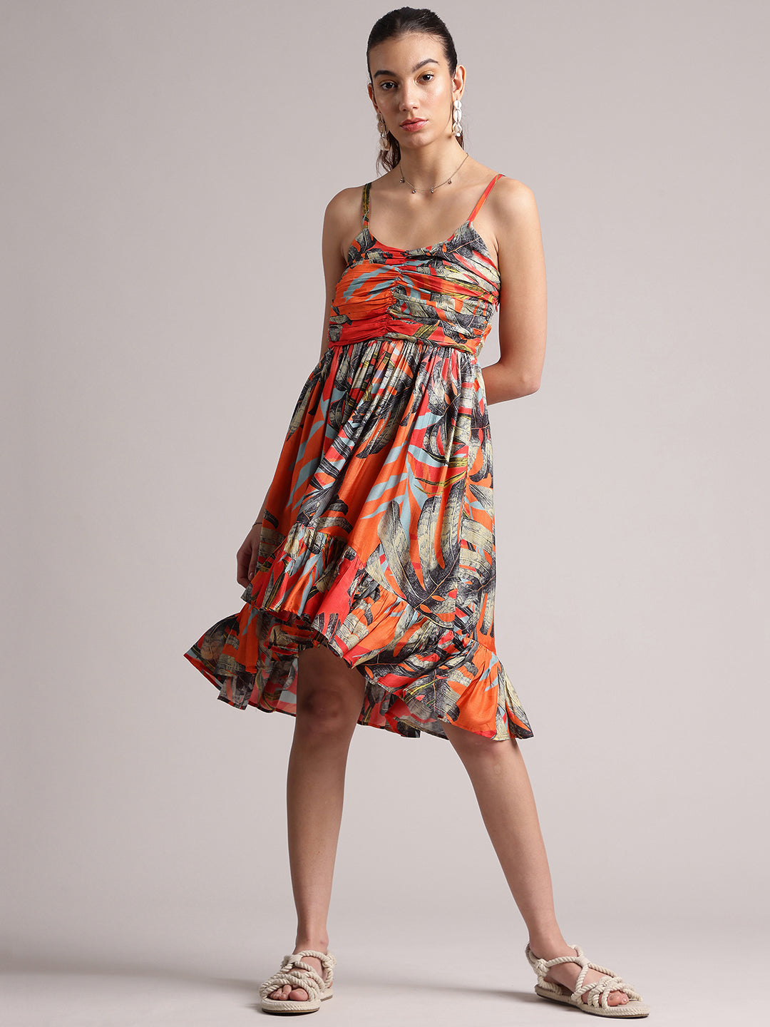 Zaccai - Orange Muslin Tropical Fit & Flare Dress