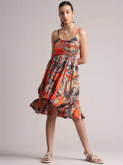 Zaccai - Orange Muslin Tropical Fit & Flare Dress