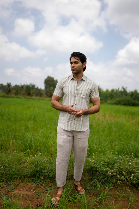 Ecentric - Men Whispering Olive Hemp Casual Half Sleeve Shirt