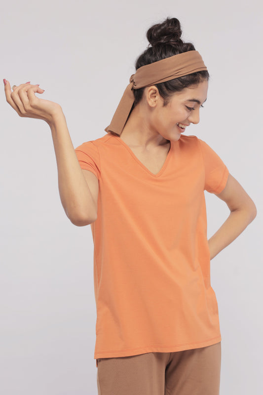 NeceSera - Golden Ochre Supima V Neck Tee