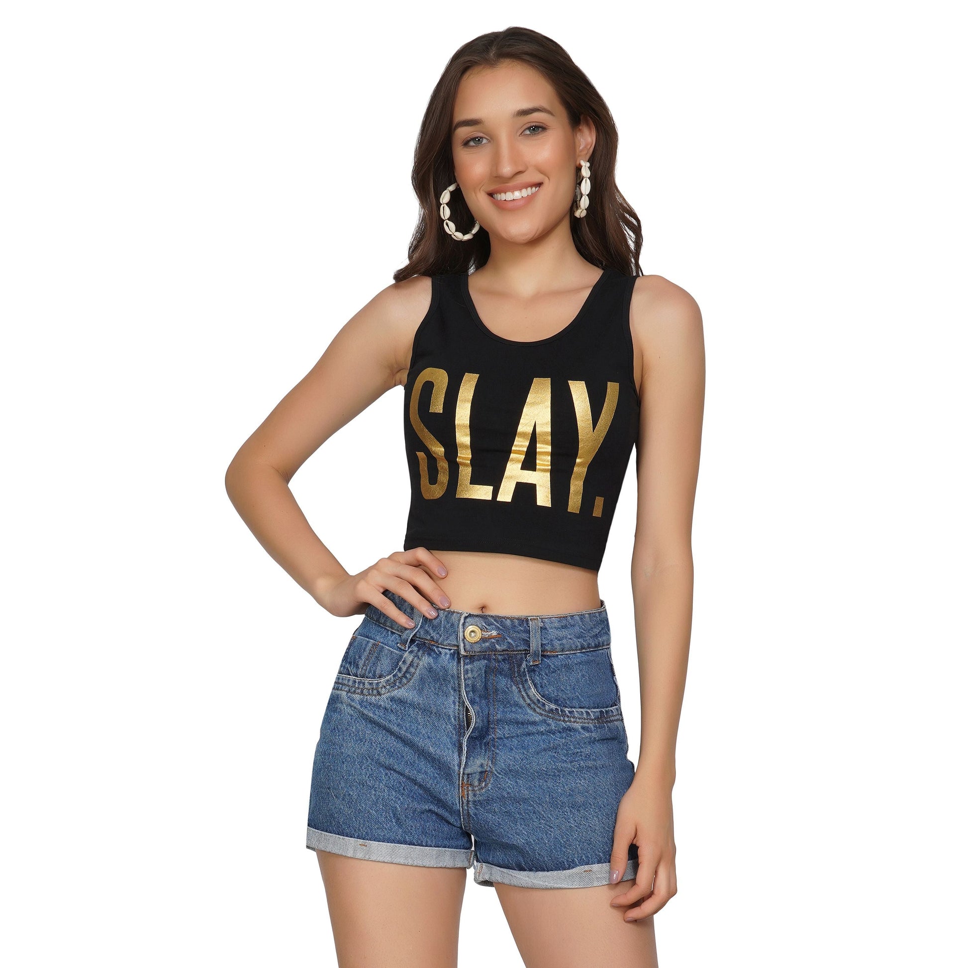 Clothing to Slay - SLAY. Women's Straight Leg Shorts Denim Folded Bottom