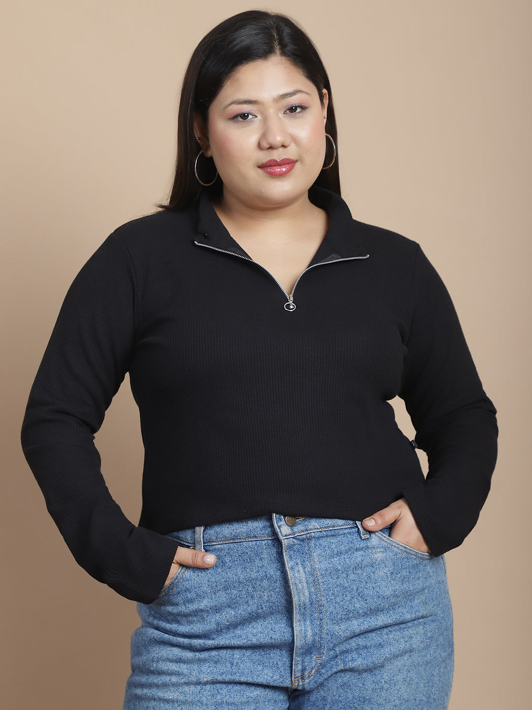 Rigo - Casual Cool  Black Waffle Crop Top