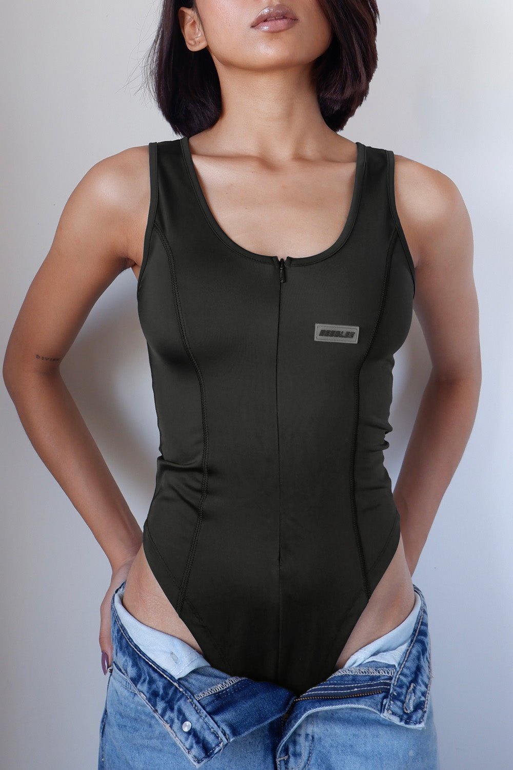 Beeglee - Olive Nyx Zip Up Bodysuit