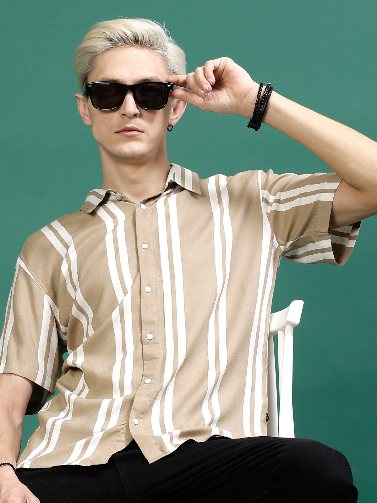 Rigo - Cut Away Collar Striped Shirt