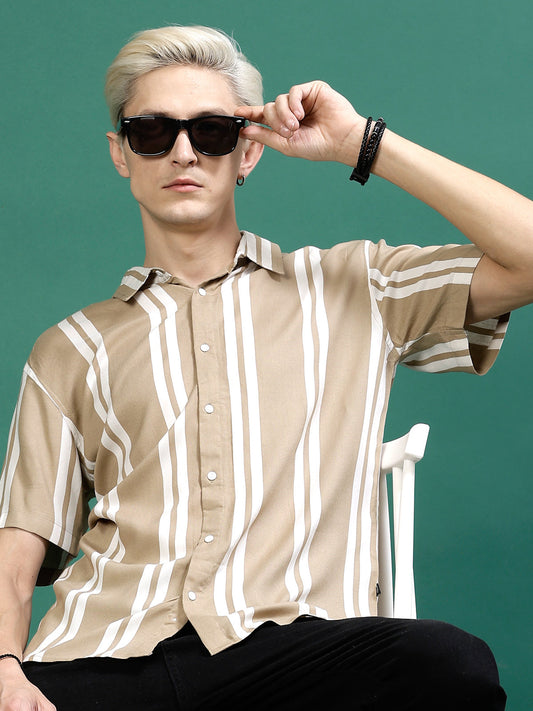 Rigo - Cut Away Collar Striped Shirt