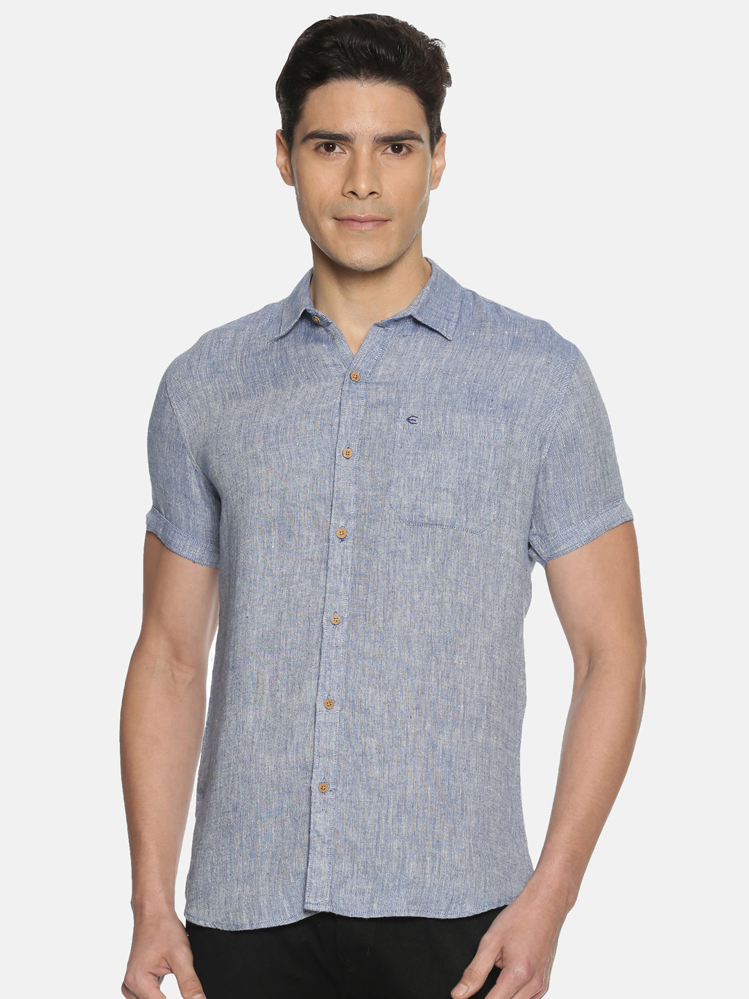 Ecentric - Men Navy Blue Hemp Casual Half Sleeve Shirt