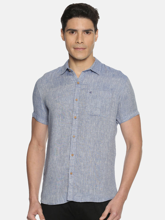 Ecentric - Men Navy Blue Hemp Casual Half Sleeve Shirt