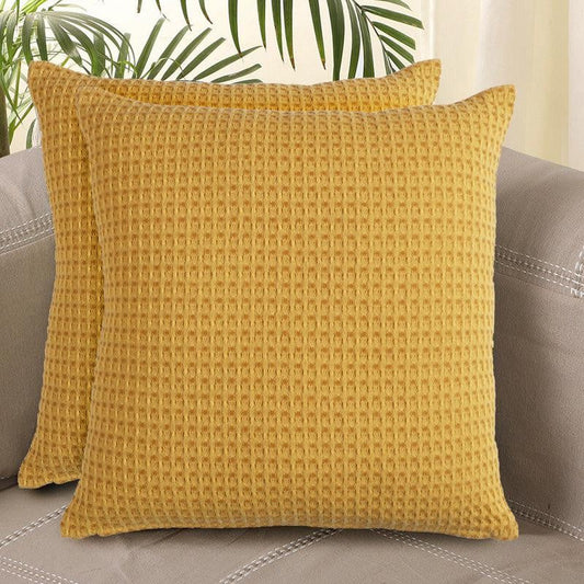 Desert Caravan Cotton Cushion Covers — Set of 2 | Warm Yellow Waffle