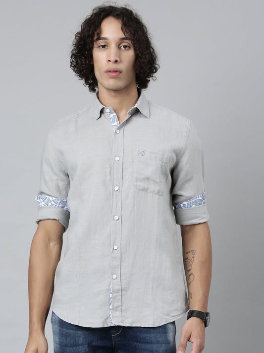 Ecentric - Ecentric-Mumbai Indians Official Men Grey Hemp Full Sleeves Shirt