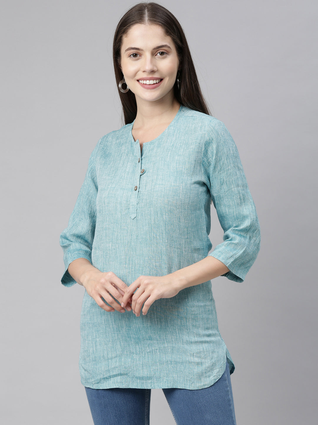 Ecentric - Women Teal Green Solid High low Top