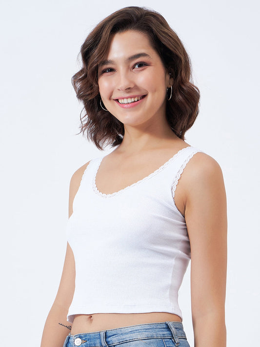 Color Capital - Lace Trim Ribbed Vest