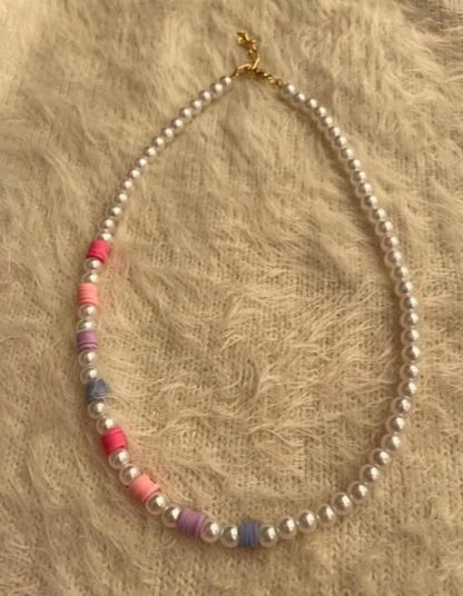 Glass Bead Pearl Necklace Multicolor