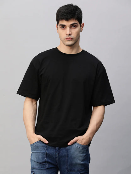Solid-Men-Oversized-T-Shirt-Black