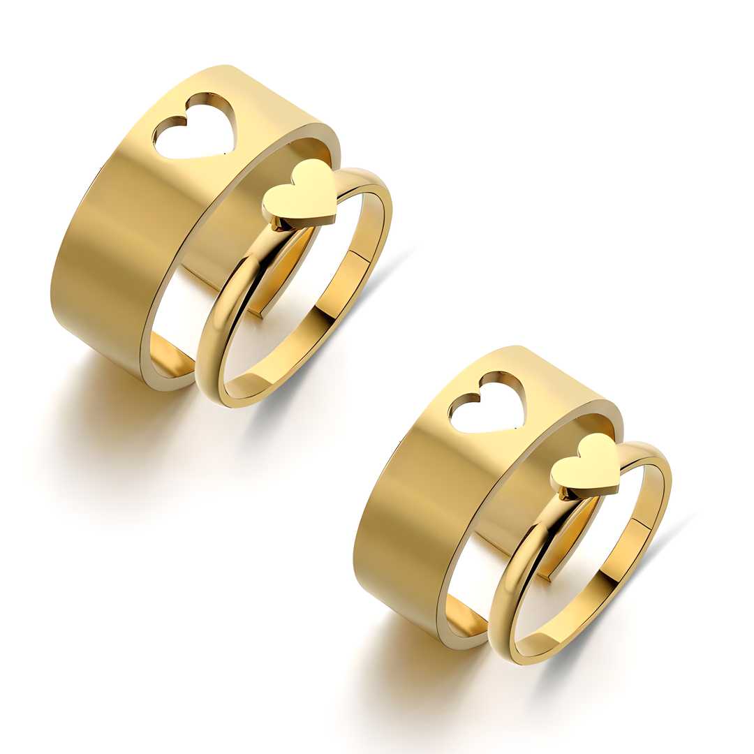 Combo of 2 Beautiful Gold Plated Heart Couple Rings