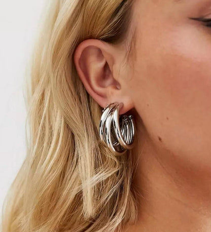 Silver plated korean Trihoop Earrings For Women and Girls
