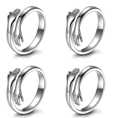 Pack of 4 Silver-Plated Friendship Loved Ones Hug Ring