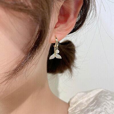 Cubic Zirconia Fishtail & Faux Pearl Decor Drop Earrings ( 1 Pair )