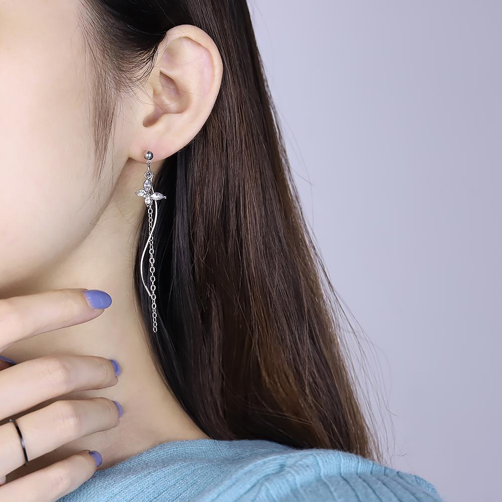 Girlfriend Zircon Eye Tassel Long Western Fashion Gift Earrings Style Earrings Cat Earrings (silver, One Size)