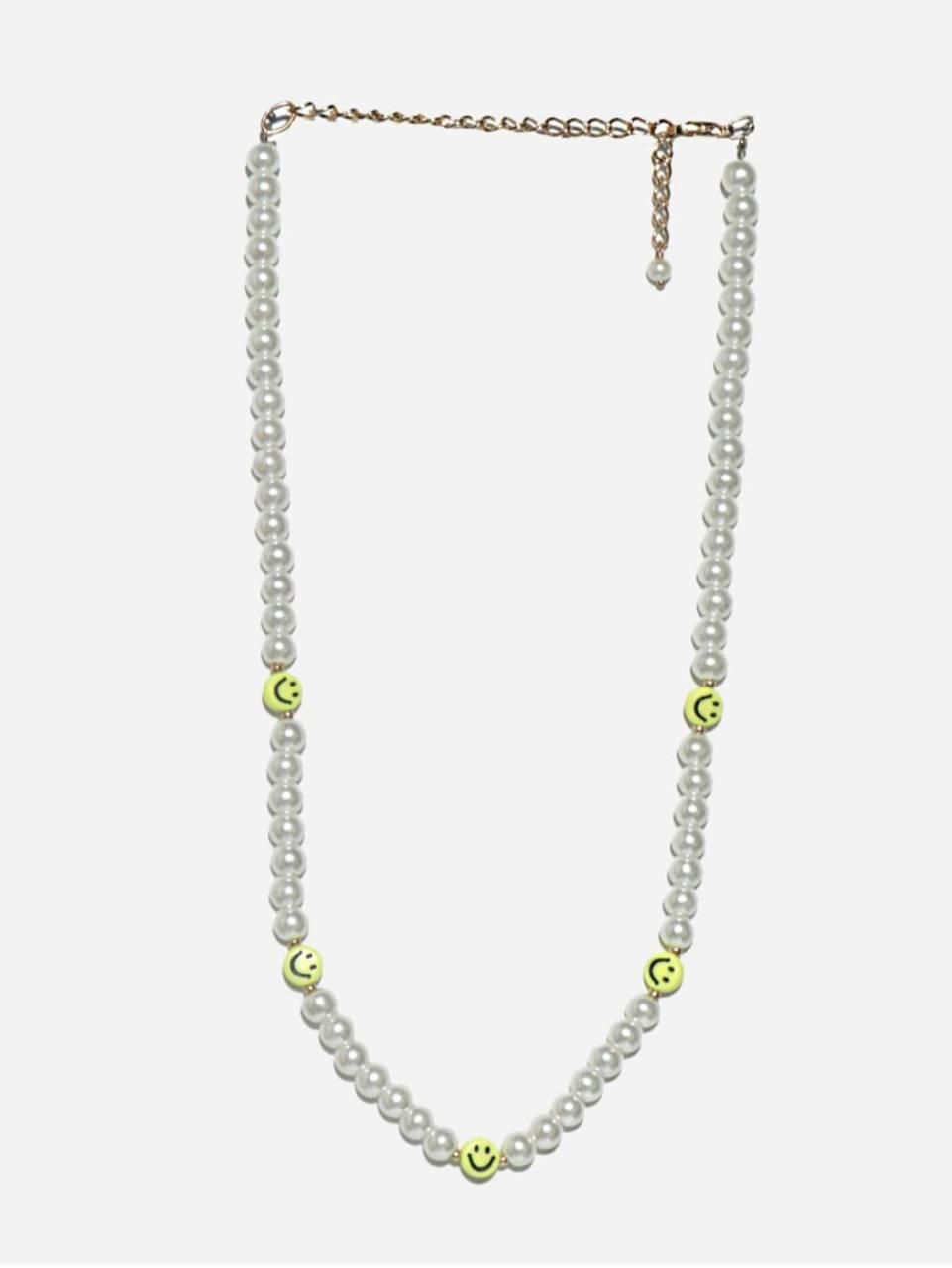 White Pearl & Yellow Smiley Face Necklace