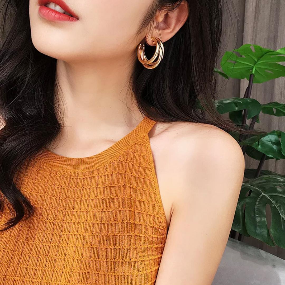 Gorgeous Silver plated korean Trihoop Earrings For Women and Girls