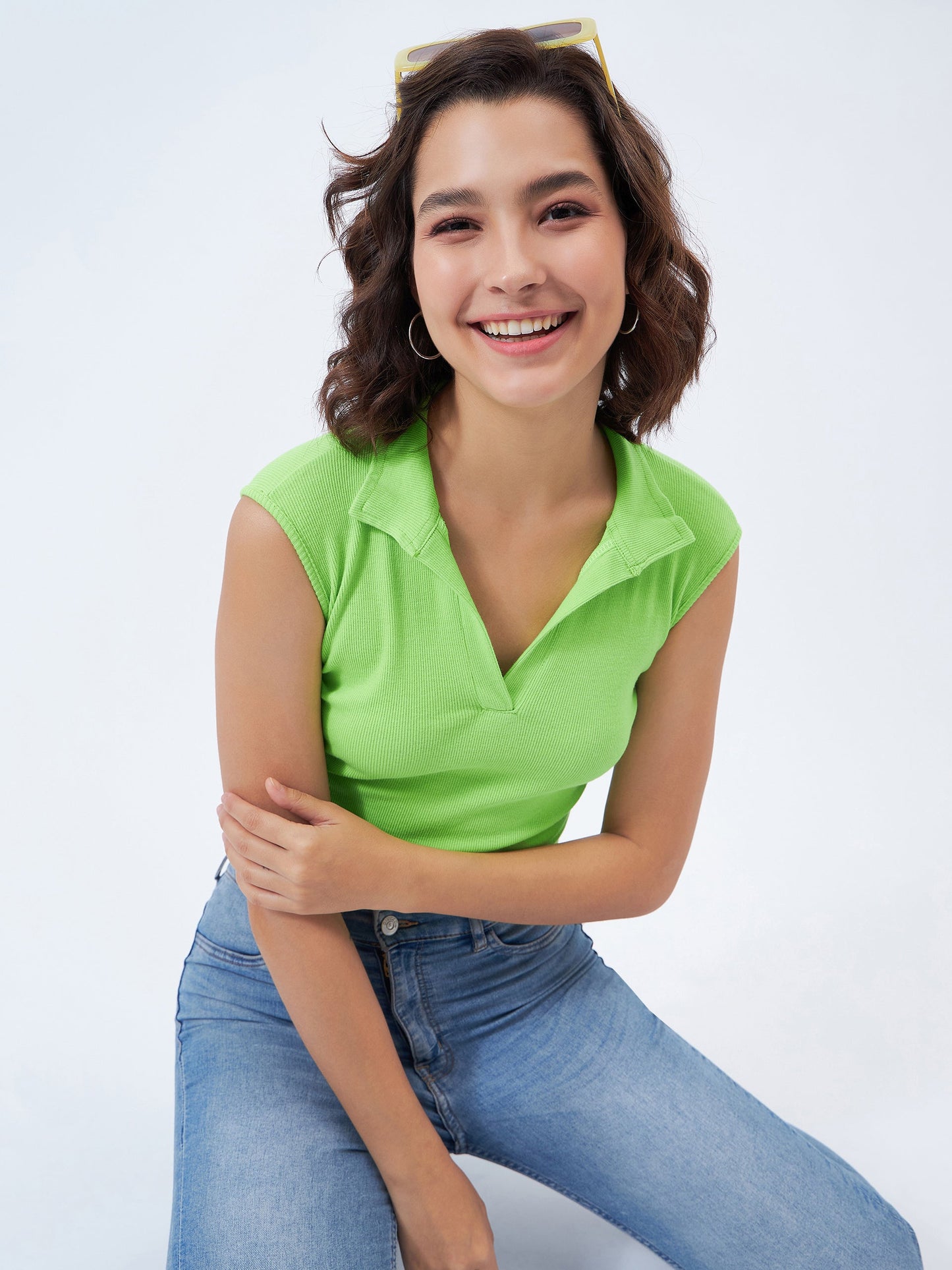 Color Capital - Ribbed Collared Top