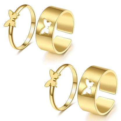 Combo of 2 Attractive Gold Plated Butterfly Couple Rings