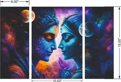 Webelkart Premium Set of 3 Radha Krishna MDF self Addhesive UV Printed Home Decorative Religious Gift Item,Radha Krishna Wooden Wall paintings For Home And Living Room -22.52 x 15 inches, Multi