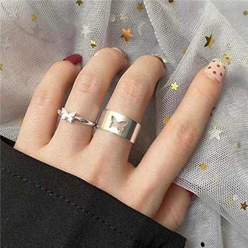 Combo of 2 Stylish Silver Plated Butterfly Couple Rings