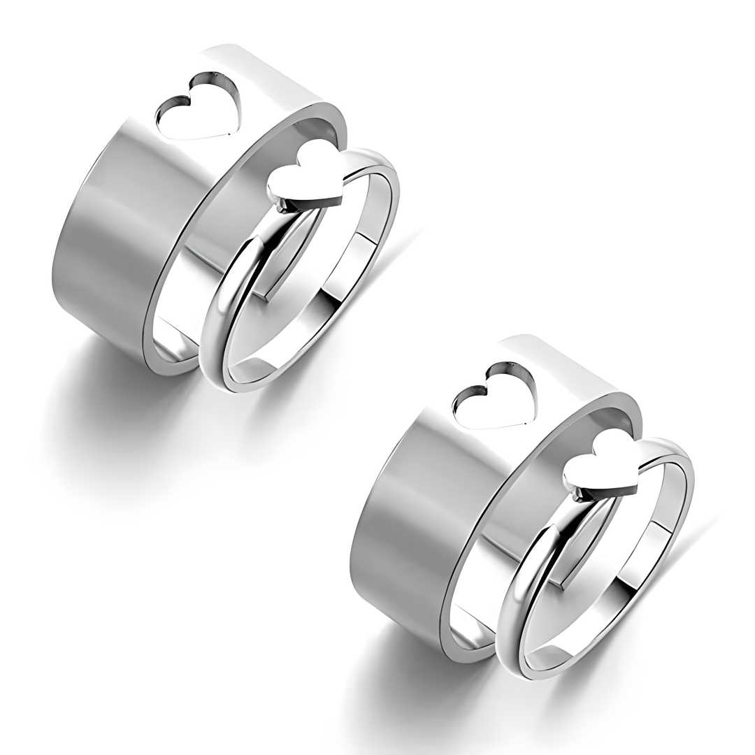 Combo of 2 Elegent Silver Plated Heart Couple Rings