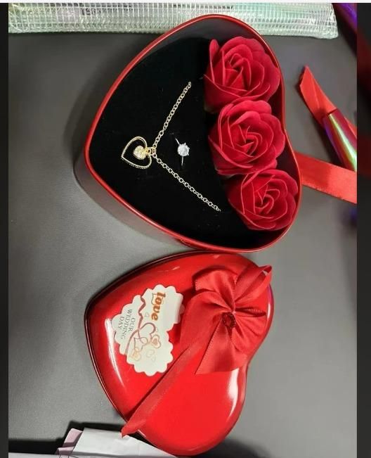 Sparkling Love Adornments Jewelry & Artificial Flower in Heart Red Box Valentine's Gift