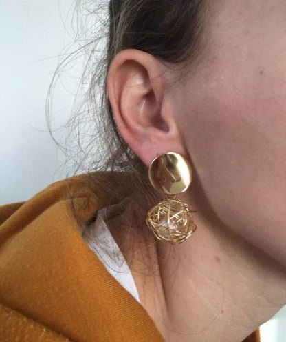 Dangle Gold Double Disk Earrings For Women and Girls