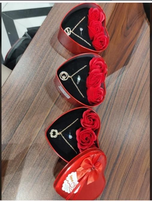 Sparkling Love Adornments Jewelry & Artificial Flower in Heart Red Box Valentine's Gift