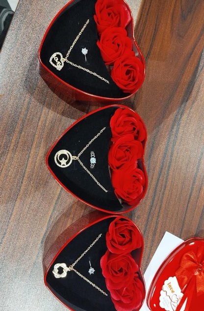 Sparkling Love Adornments Jewelry & Artificial Flower in Heart Red Box Valentine's Gift