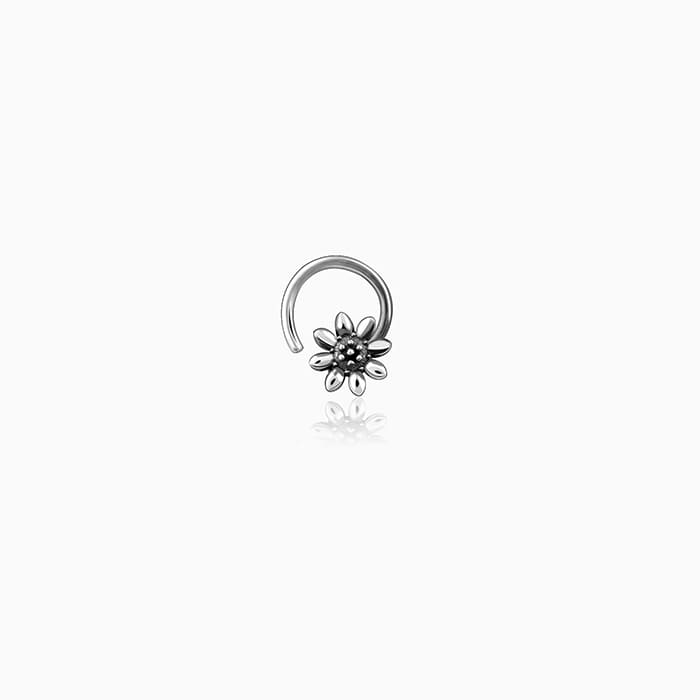 Oxidised Silver Flower Blossom Nose Pin | 925 Silver