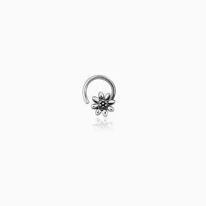 Oxidised Silver Flower Blossom Nose Pin | 925 Silver